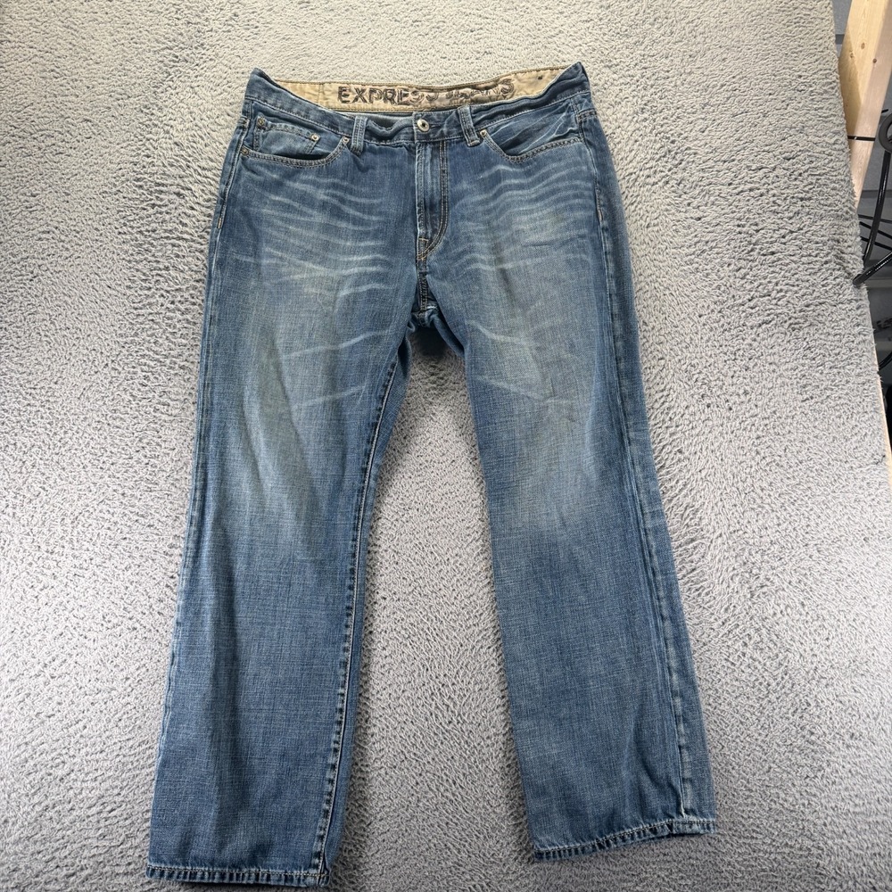 Express Jeans Men's 38x32 Blue Cotton Denim Straight Leg Faded Workwear Travel